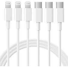 RCTech USB C to Lightning Cable 3Pack 6FT MFi Certified iPhone Fast Charger Cable USB-C Power Delivery Charging Cord for iPhone 14/13/12/11/XS/XR/X/8/iPad, White