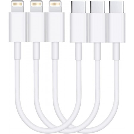 Short USB C to Lightning Cable 3Pack 7Inch [MFi Certified] iPhone Fast Charger Cable Type-C Power Delivery Charging Cord for iPhone 14 13 12 11 XS XR X 8 iPad, White